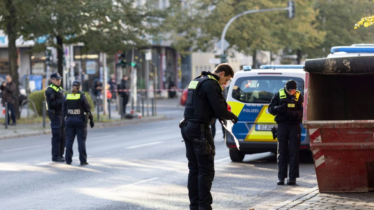 Crime scene after a synagogue in Germany was targeted with two Molotov cocktails