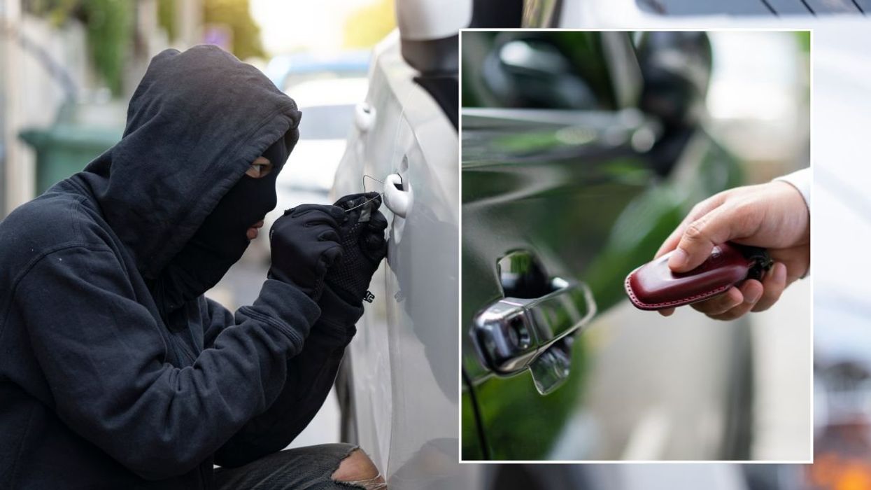 Criminal trying to steal a car and a man opening a car with a keyless fob