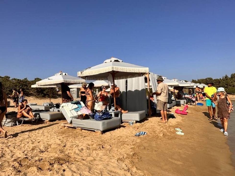 Crowded beach in Paros