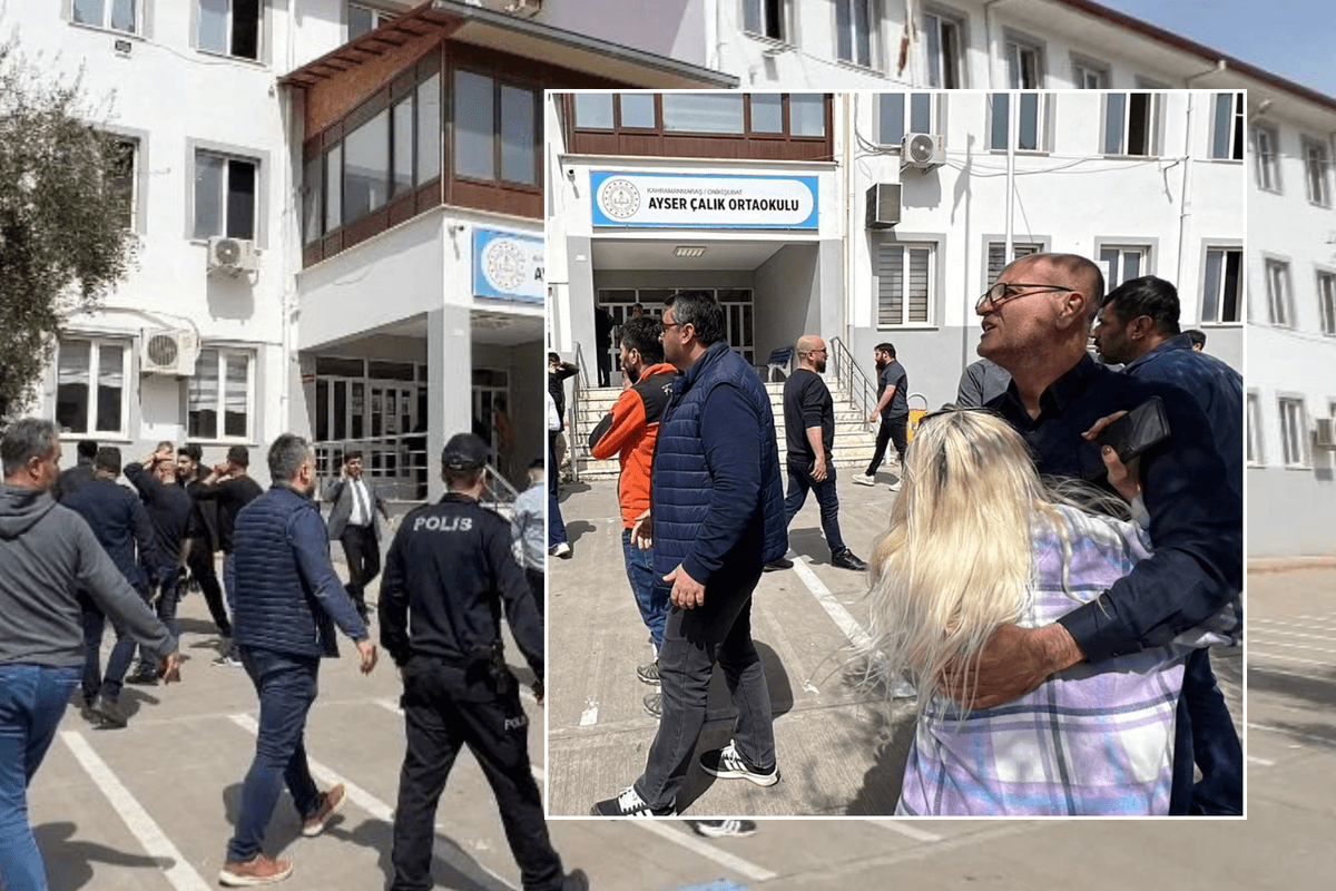 Crowds gathered outside the Turkish school