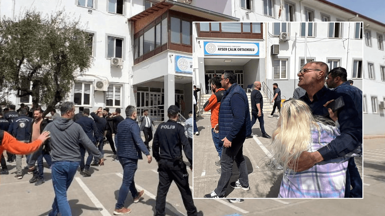 Crowds gathered outside the Turkish school