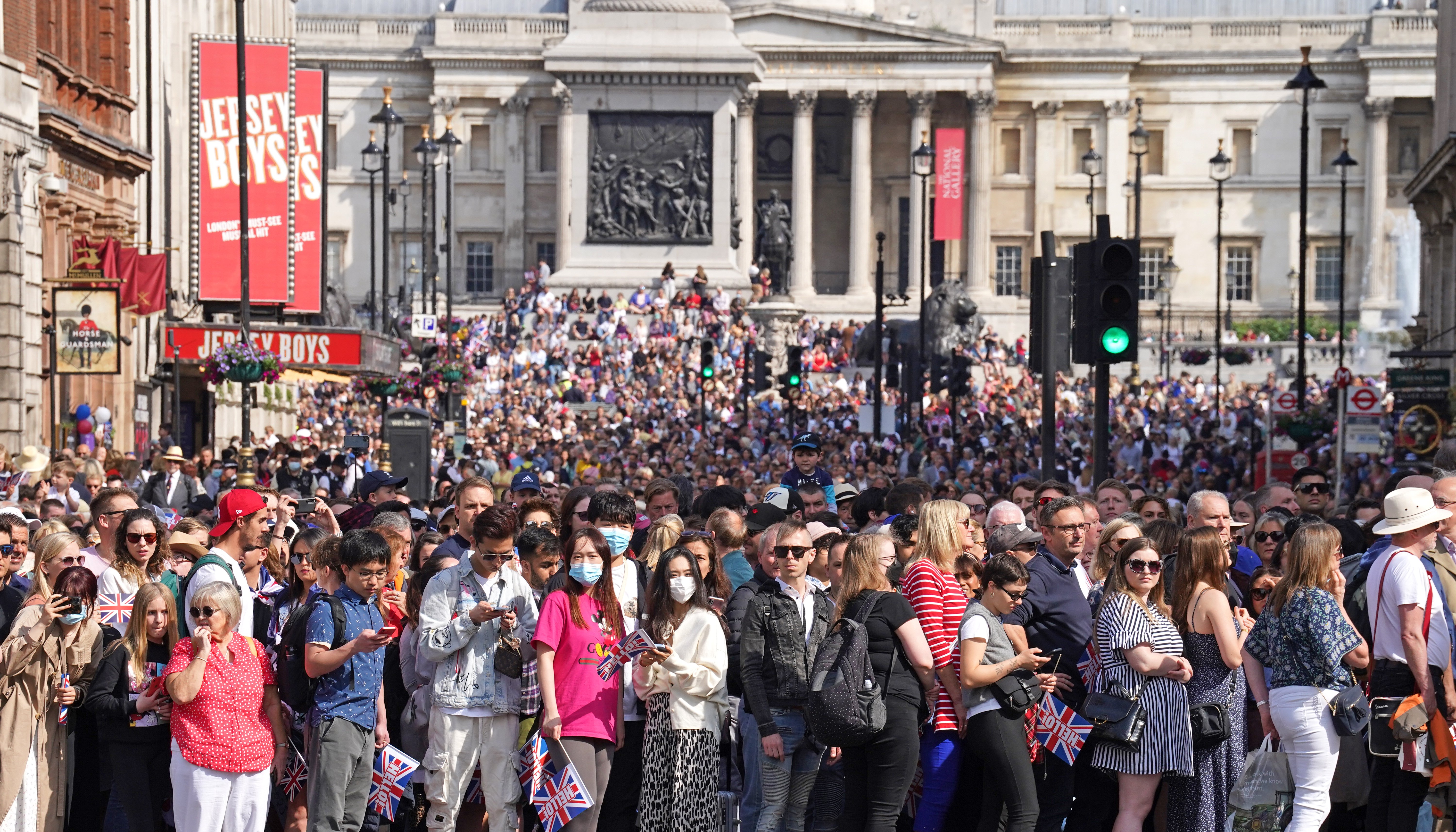 Crowds near Trafalgar Square ahead of the Trooping the Colour ceremony at Horse Guards Parade