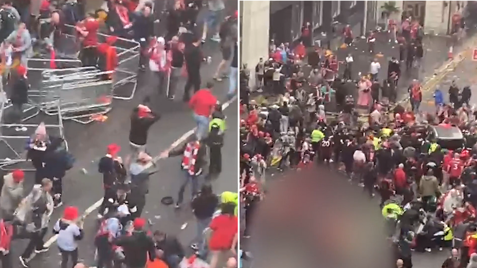 Crowds scramble after a car drove into them