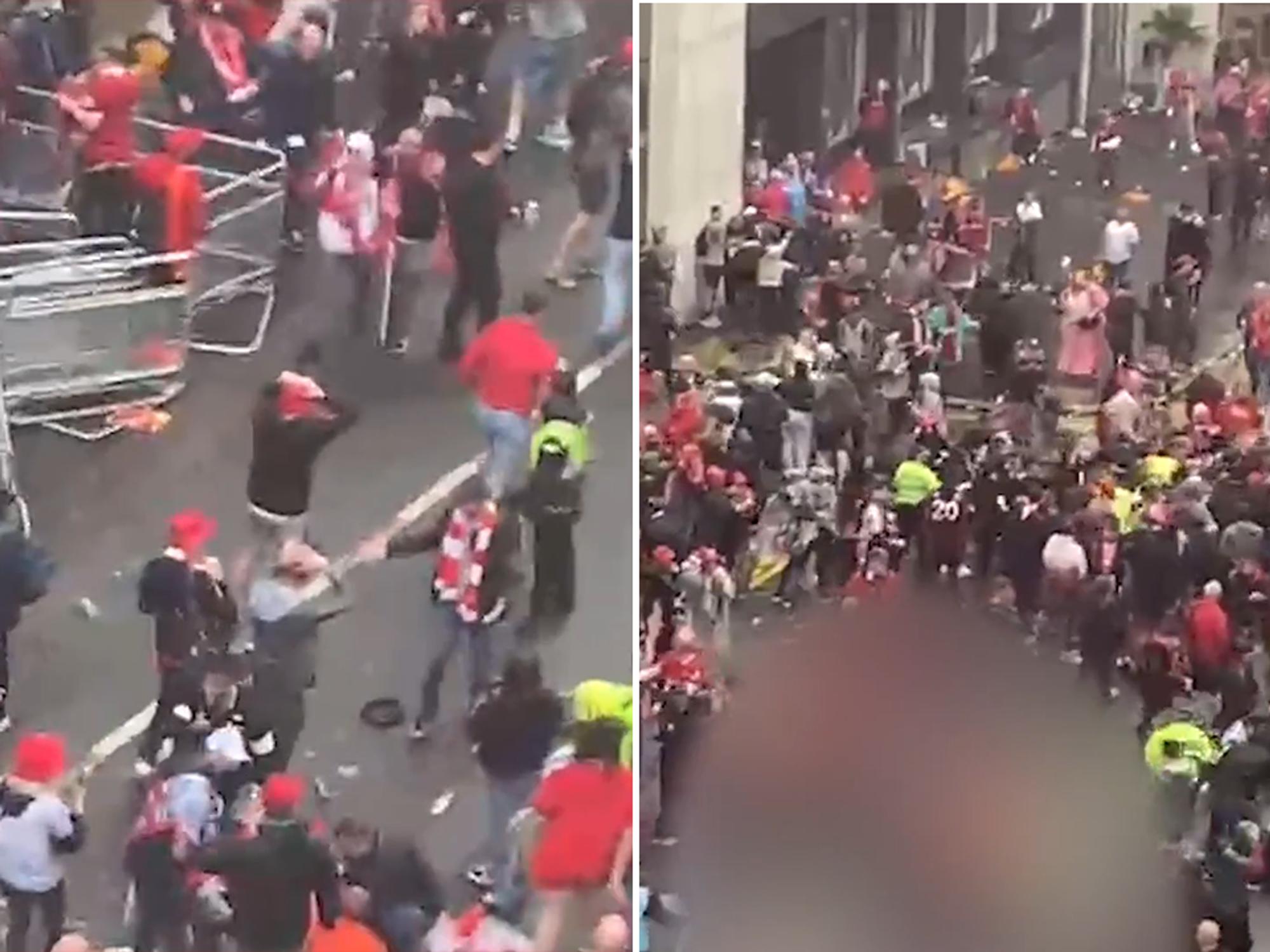 Crowds scramble after a car drove into them