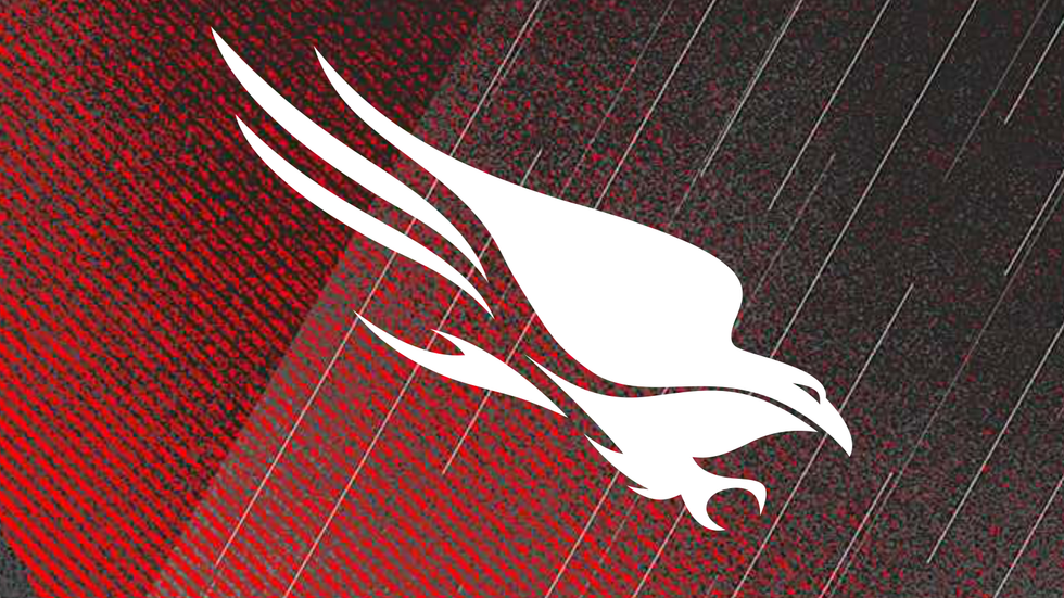 crowdstrike eagle logo pictured on a red background