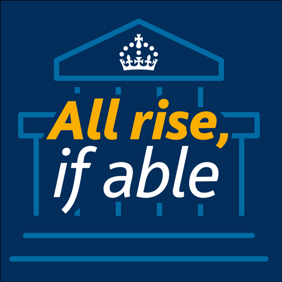 Crown Prosecution Service message stating: 'All rise, if able'