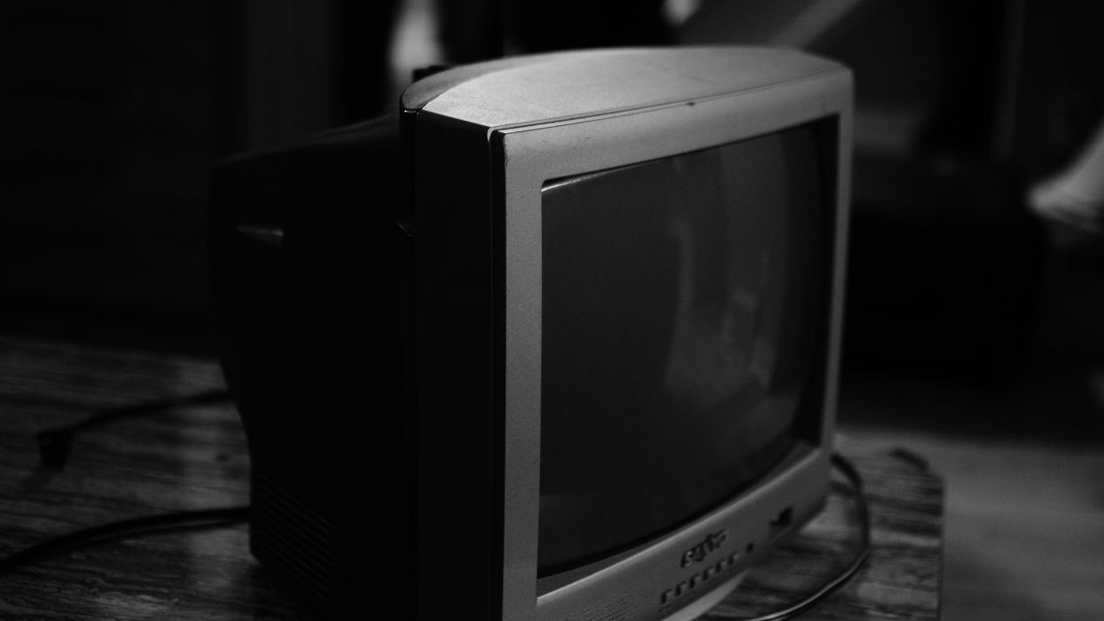 CRT television photographed in black and white