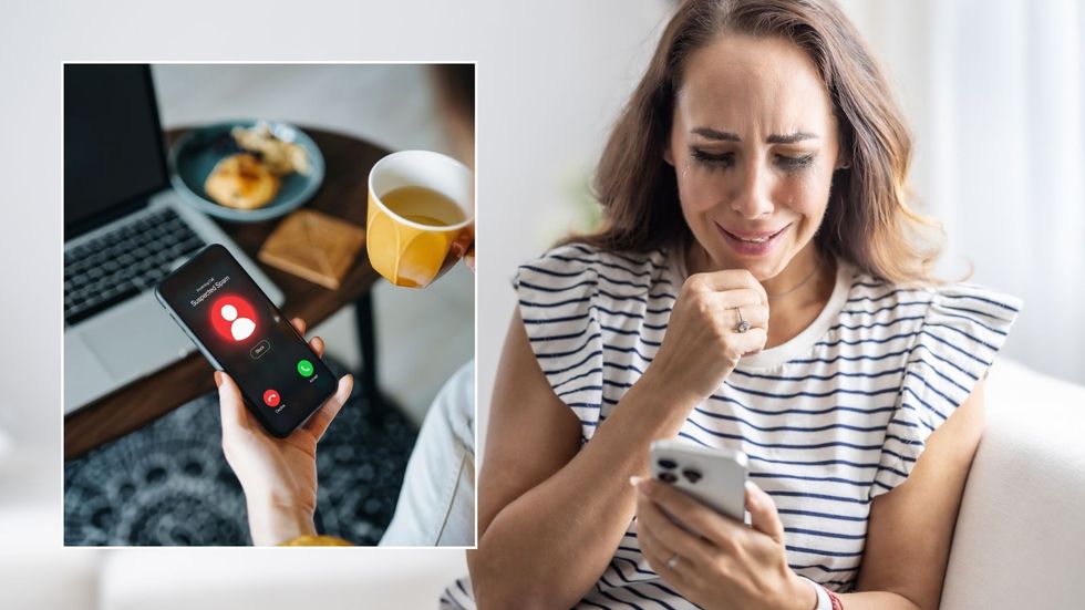 Crying woman and criminals calling