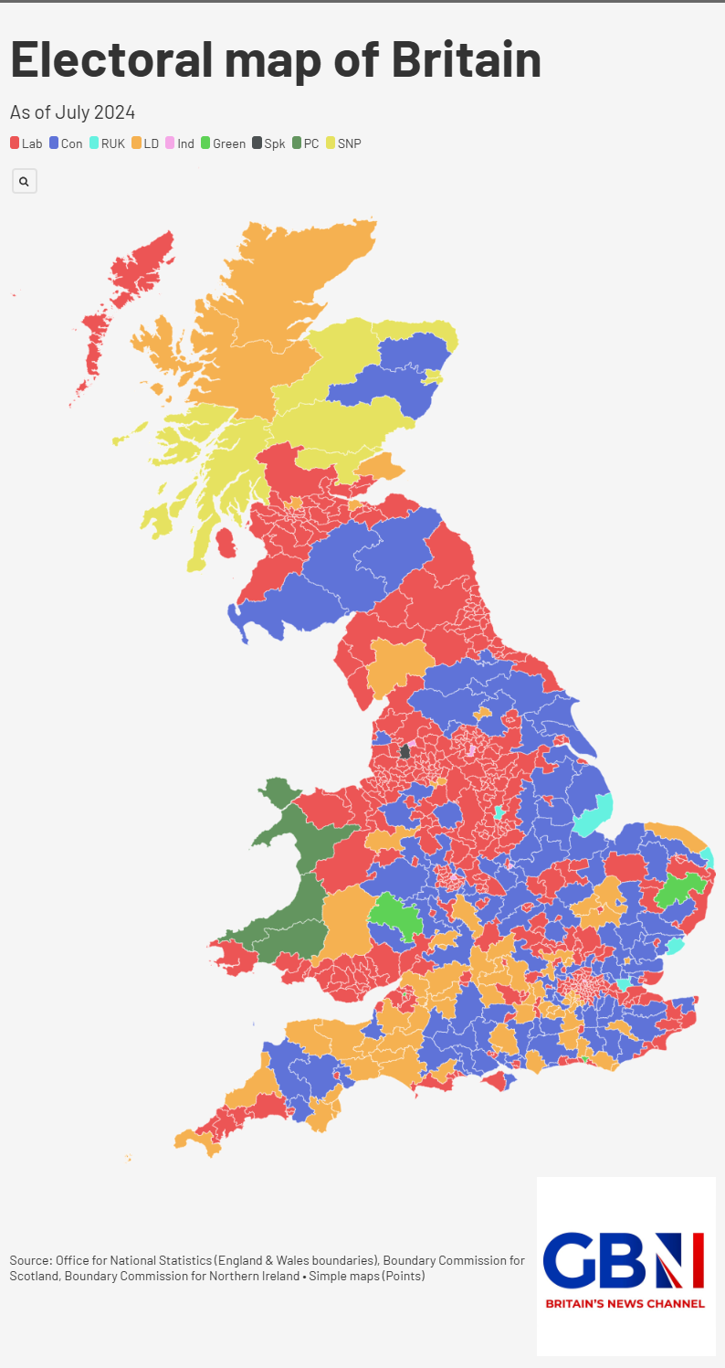 Current electoral map of Britain