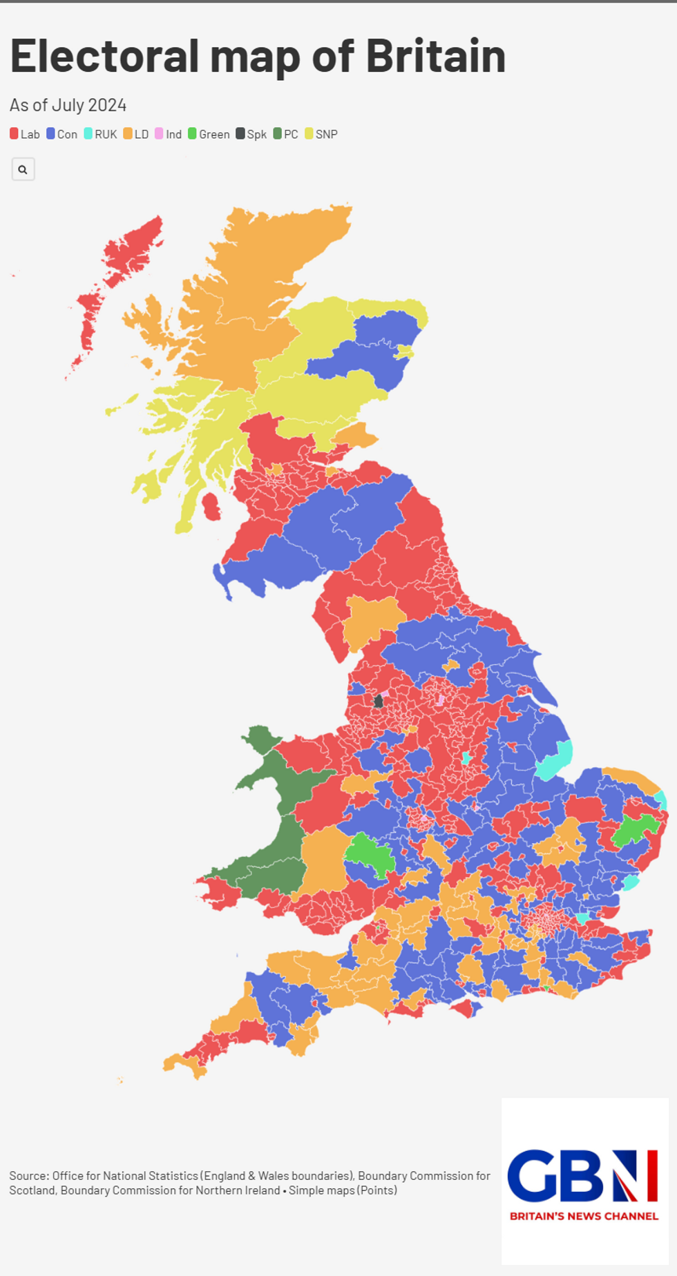 Current electoral map of Britain
