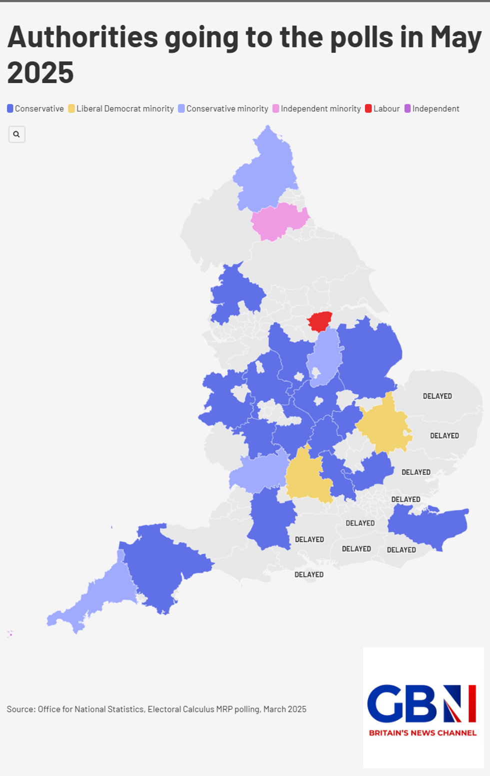 Current makeup of authorities going to the polls in May