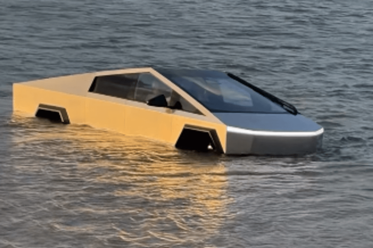 Cybertruck in the water, struggling