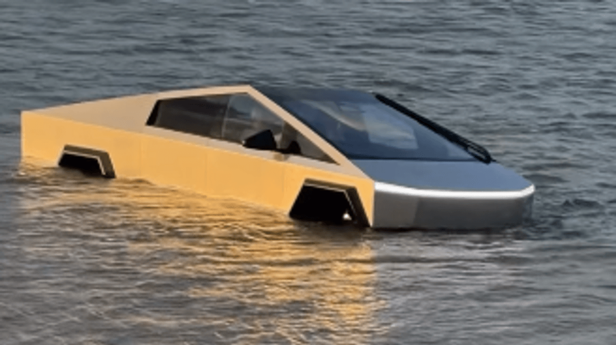 Cybertruck in the water, struggling