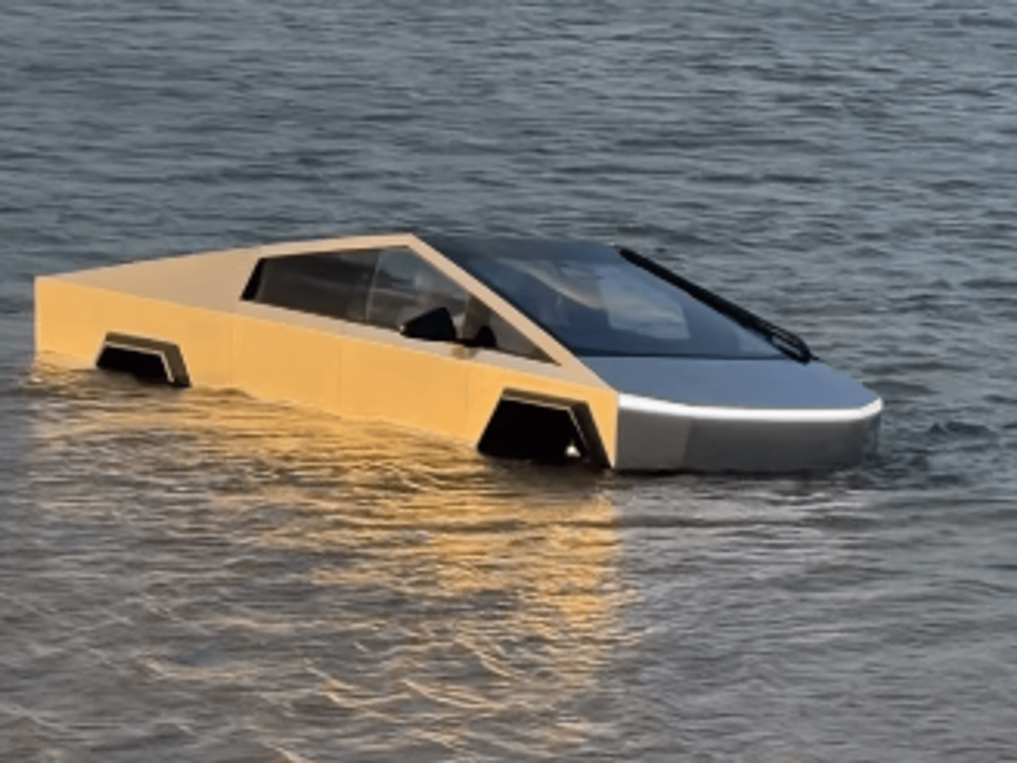 Cybertruck in the water, struggling