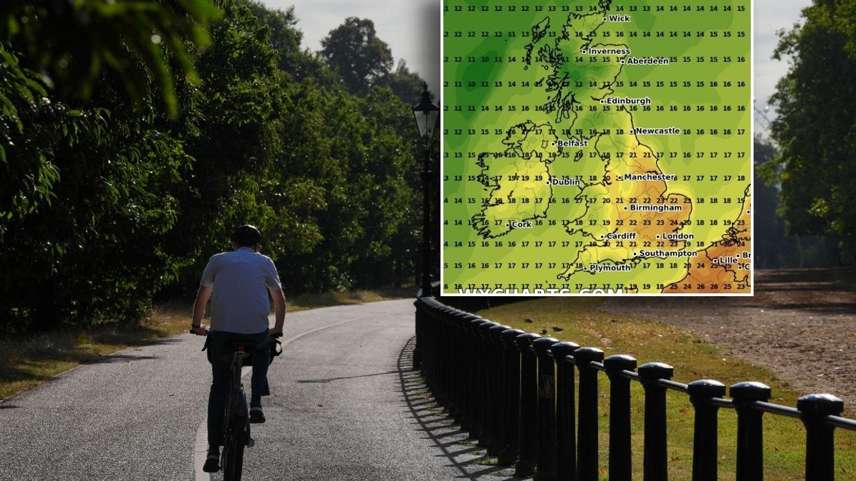 Cyclist in Hyde Park and weather map