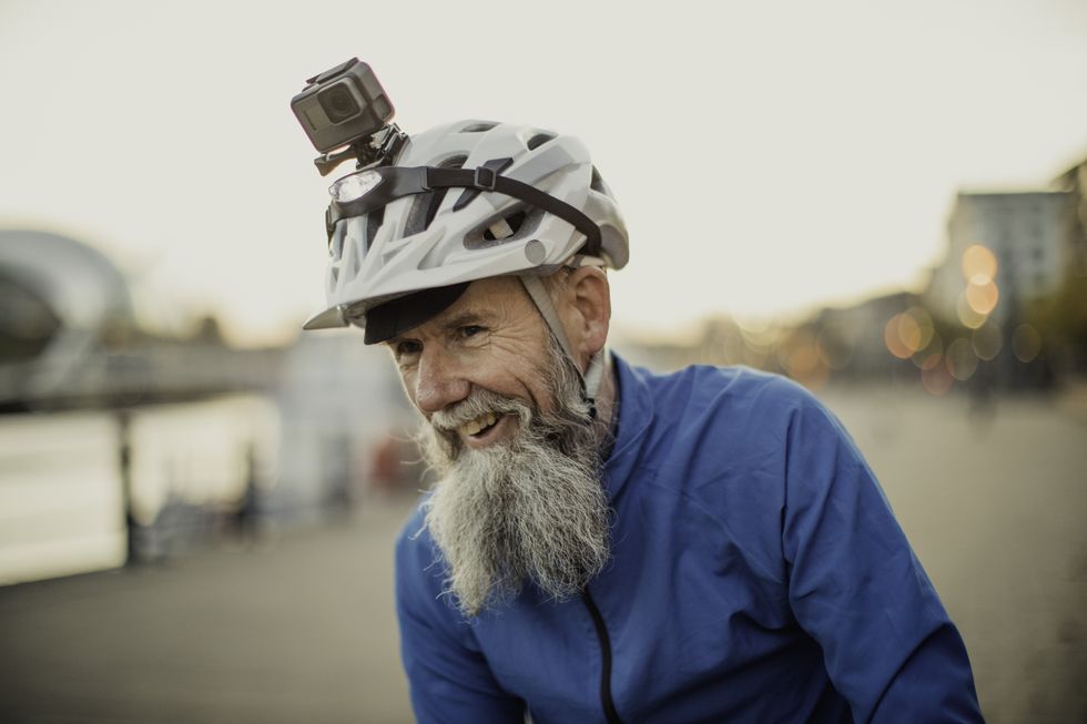 Cyclist with a helmet camera
