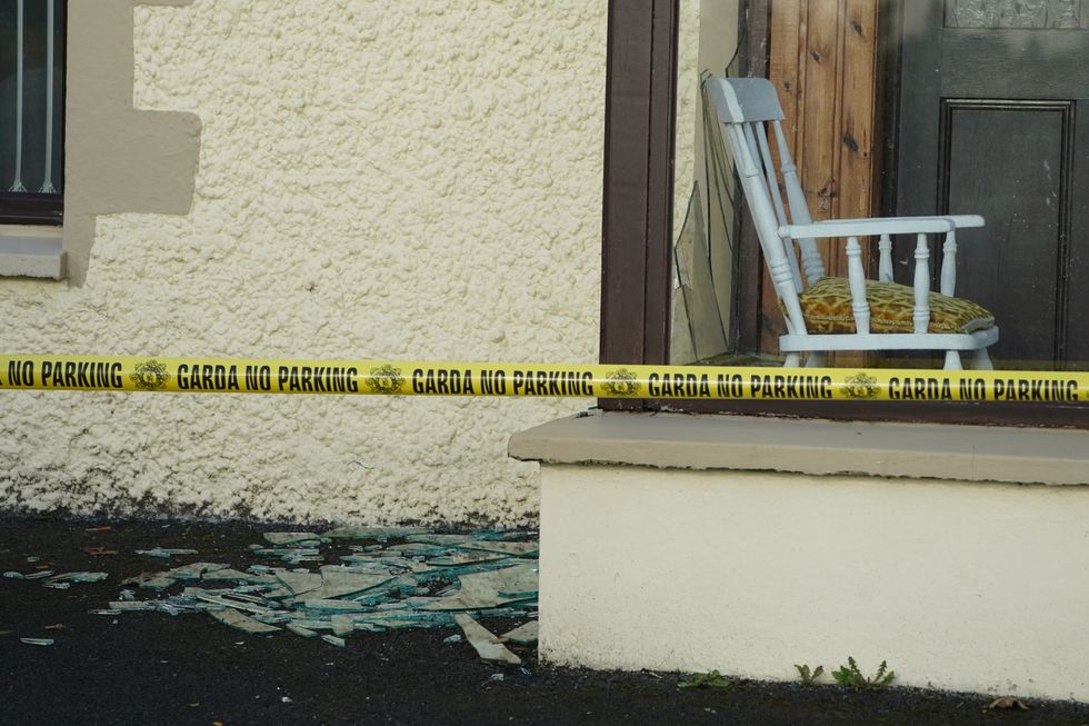 Damage to nearby buildings as emergency services continue their work at the scene of an explosion at Applegreen service station in the village of Creeslough in Co Donegal, where nine people have now been confirmed dead. Picture date: Saturday October 8, 2022.