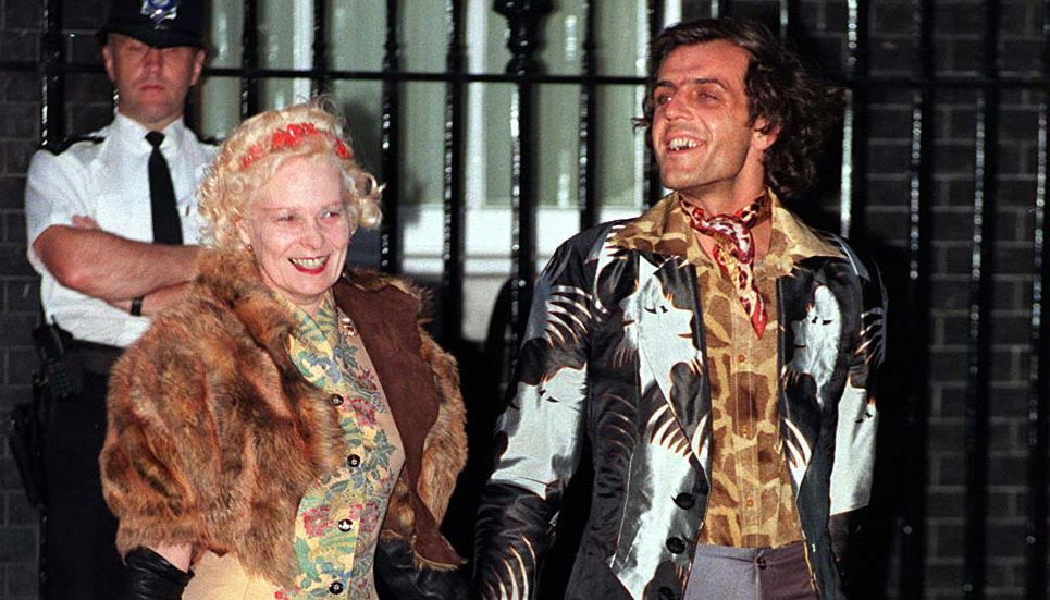 Dame Vivienne Westwood accompanied by her husband Andreas Kronthaler arriving for a reception at 10 Downing Street