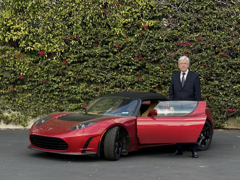 Dan O'Dowd with the Tesla Roadster
