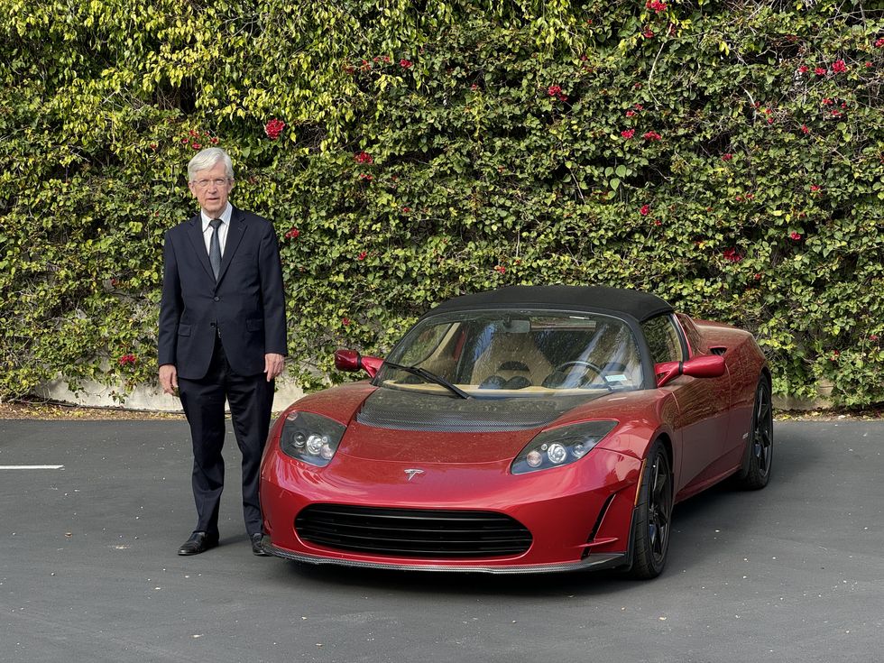 Dan O'Dowd with the Tesla Roadster