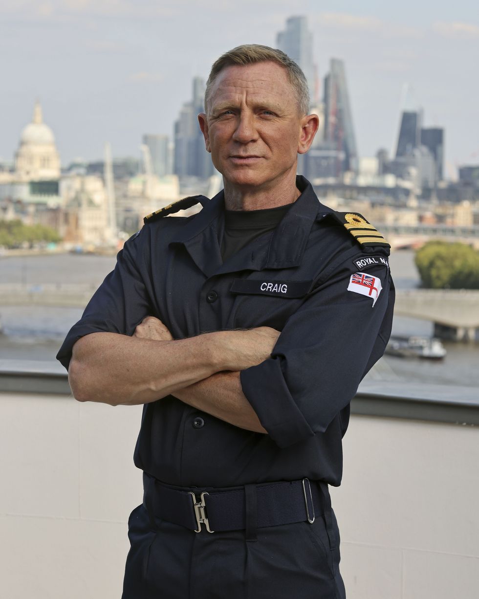 Daniel Craig, best known for playing the role of James Bond in the long-running 007 film series, wearing the honorary Royal Navy rank of Commander.