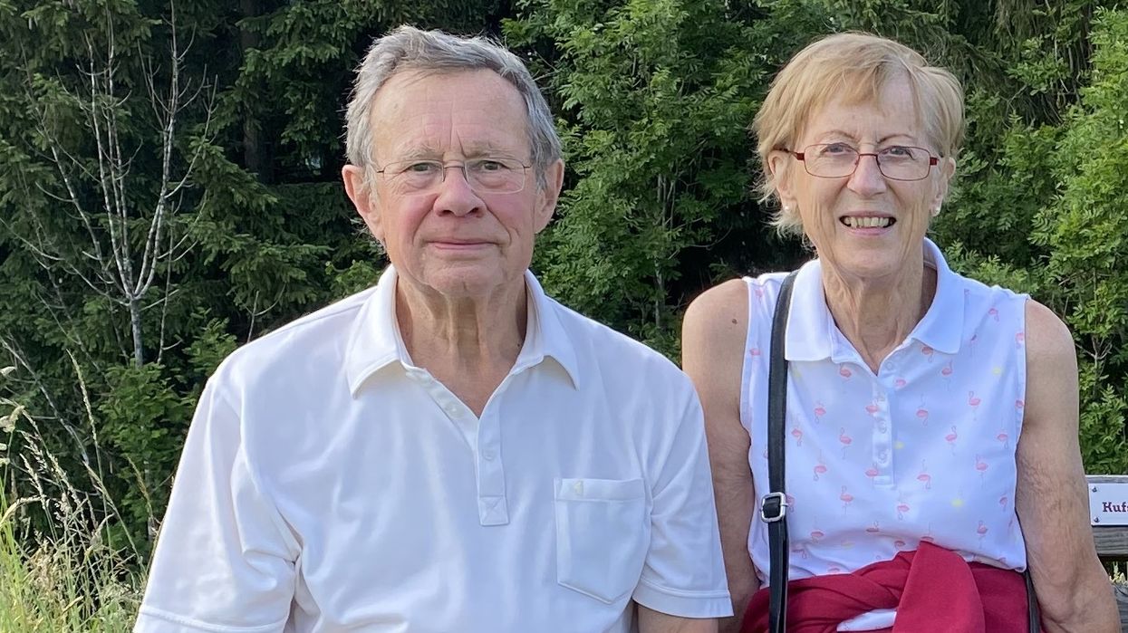 Daphne and Tim who will get the state pension uplift backdated to 2008 in a picture together on a bench