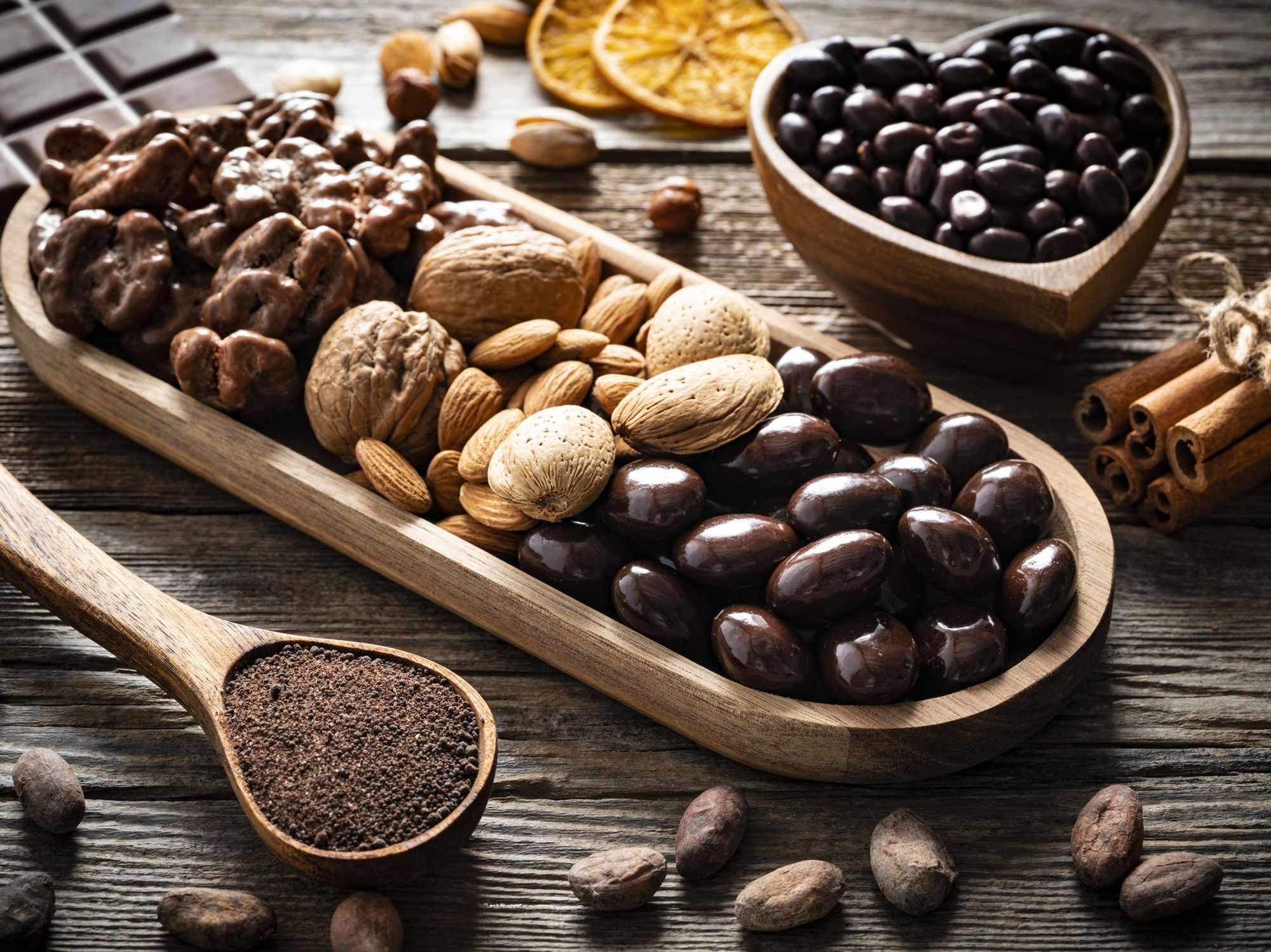 Dark chocolate coated nuts