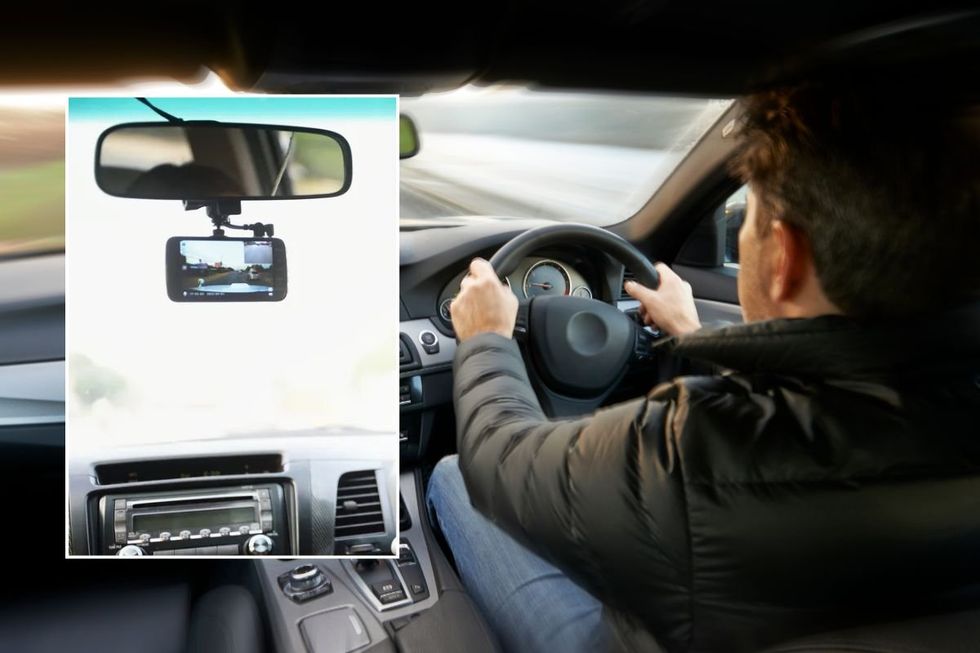 Dashcam in a car and a man driving