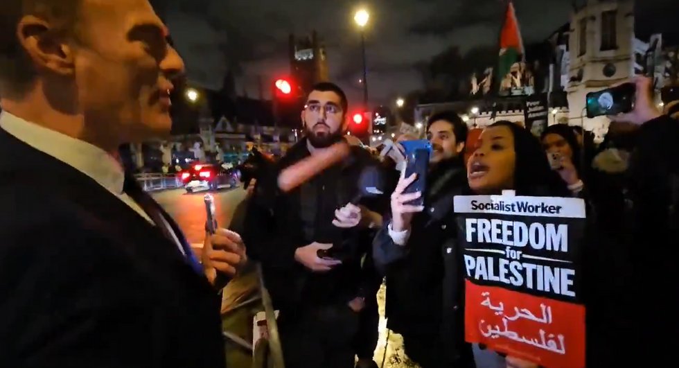 Daubney's interaction with a group of demonstrators was cut short after at least three eggs were thrown at him