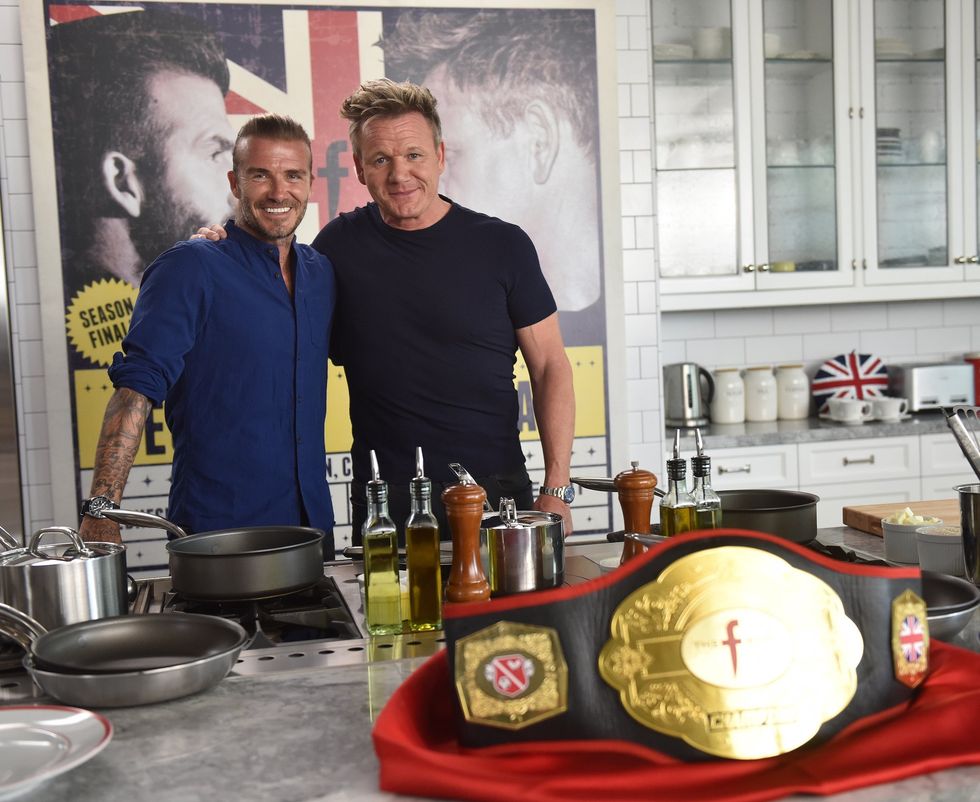 David Beckham and Gordon Ramsay on the set of The F Word