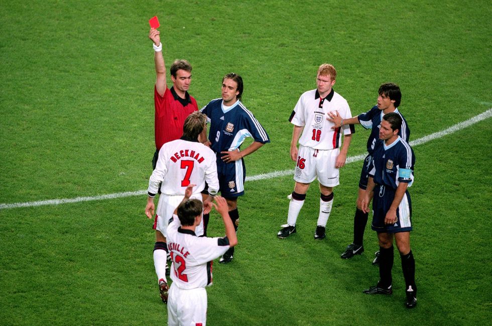 David Beckham was sent off for England at the 1998 World Cup