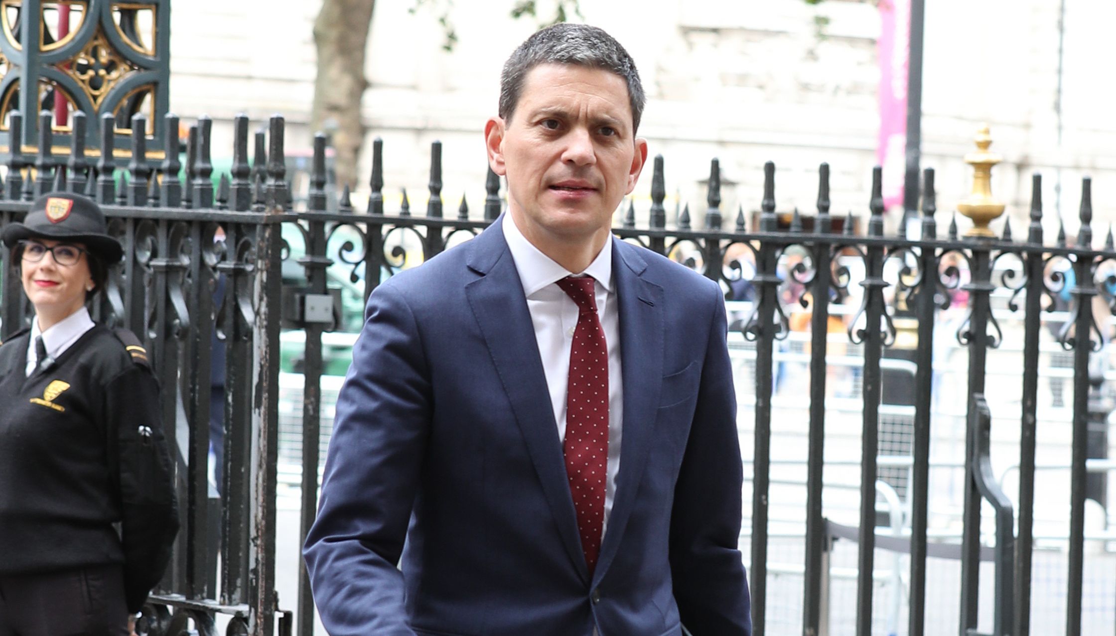 David Miliband arrives for a service of thanksgiving for the life and work of former Cabinet Secretary Lord Heywood at Westminster Abbey in London.