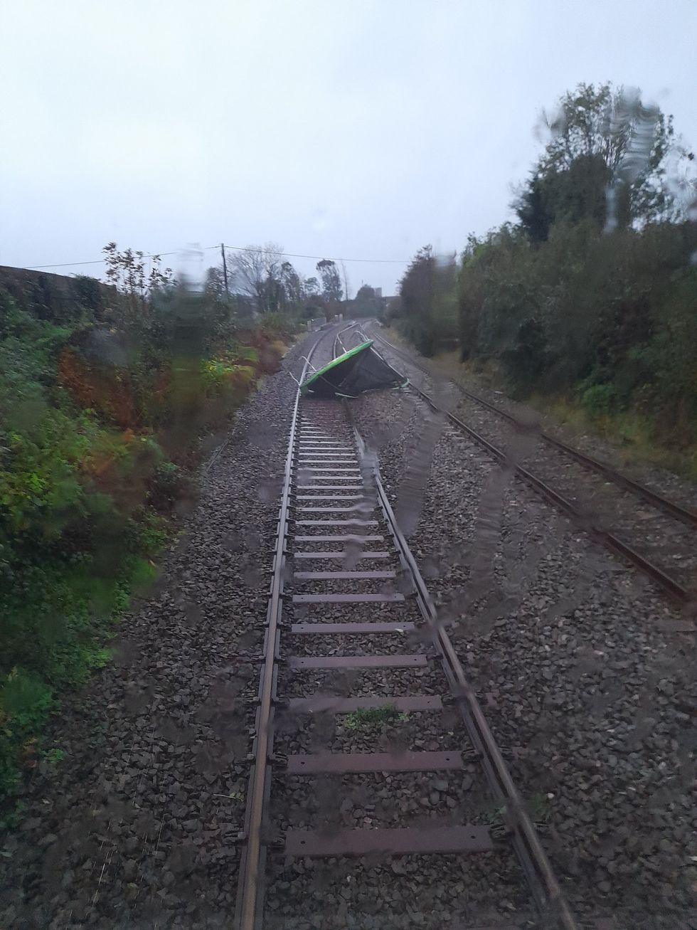 Debris on a train track during Storm Ciaran