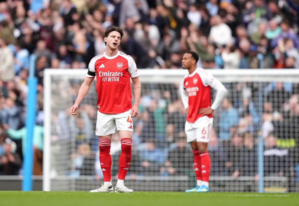 Declan Rice cut a frustrated figure as Arsenal lost to Man City