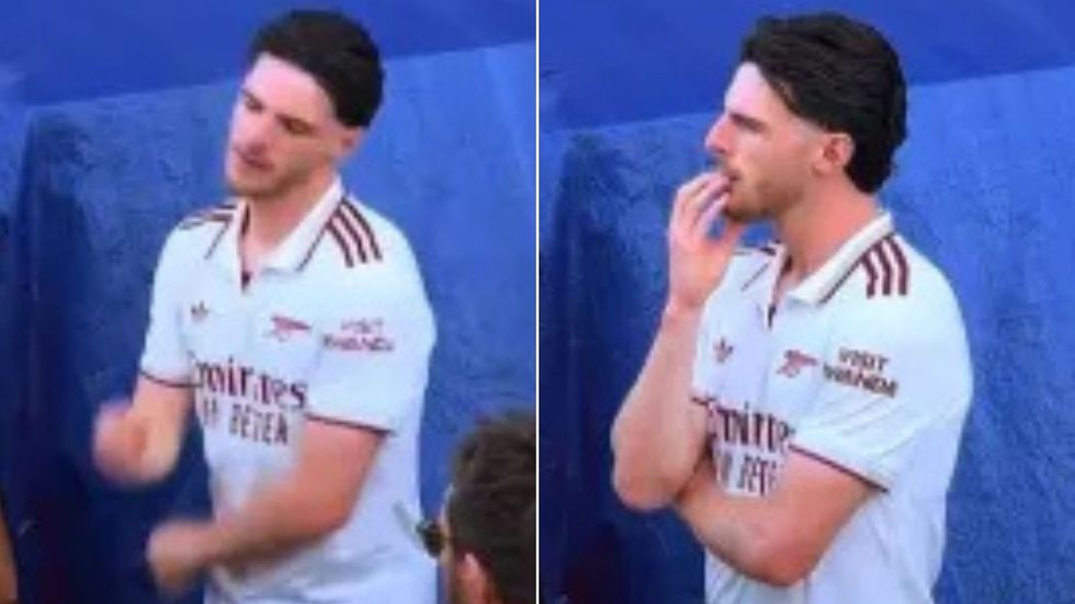 Declan Rice was left visibly distraught during Arsenal's Premier League title celebrations after discovering former club West Ham United had been relegated