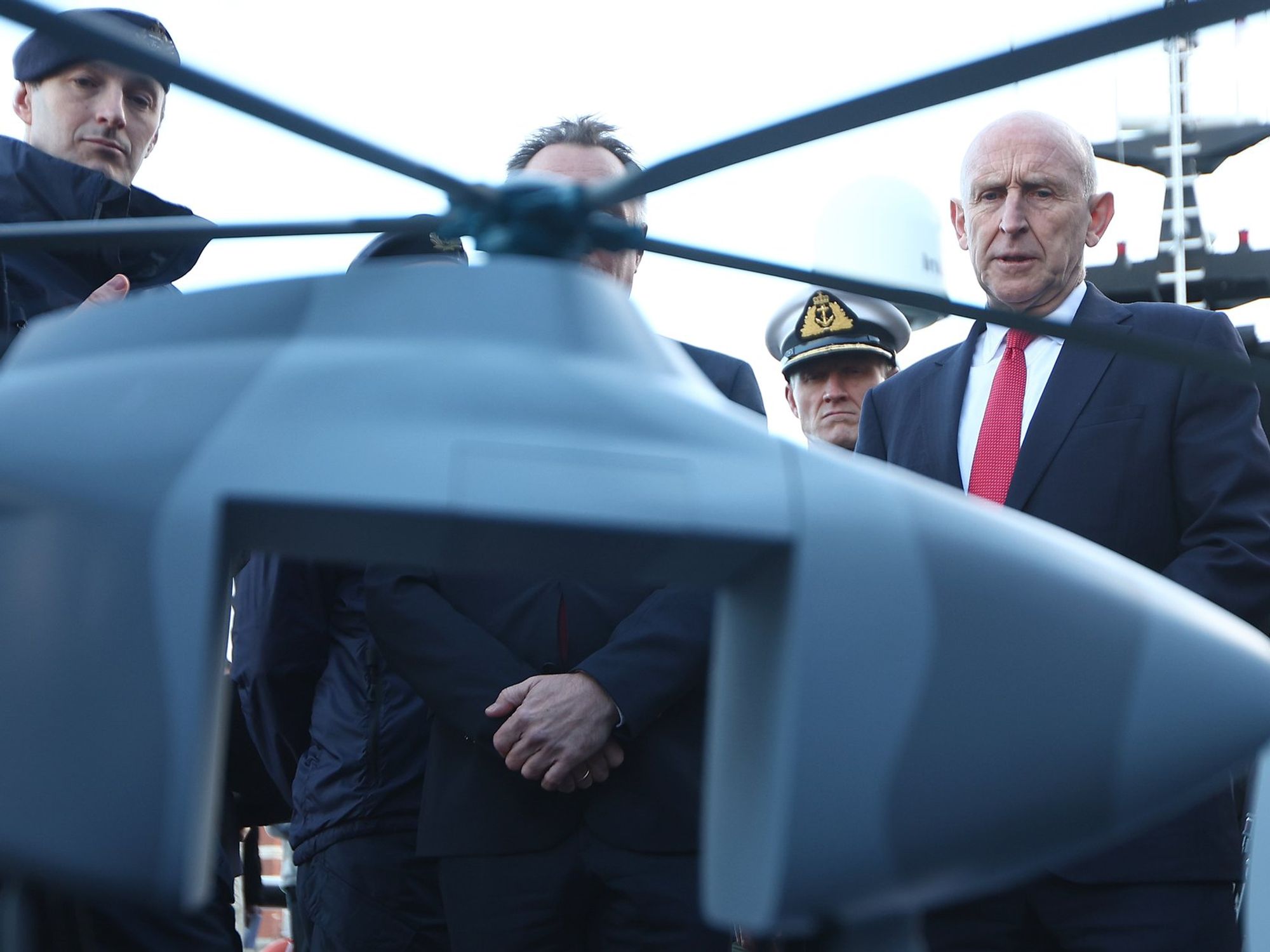 Defence Secretary John Healey is shown a model of Proteus, an autonomous Anti-Submarine Warfare system during a visit to Portsmouth Naval Base