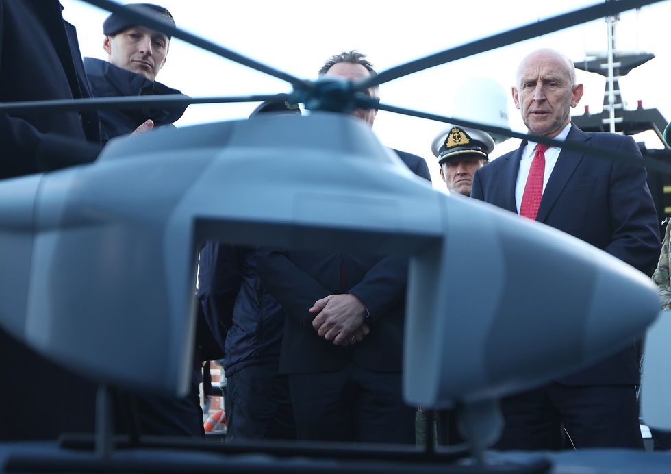 Defence Secretary John Healey is shown a model of Proteus, an autonomous Anti-Submarine Warfare system during a visit to Portsmouth Naval Base