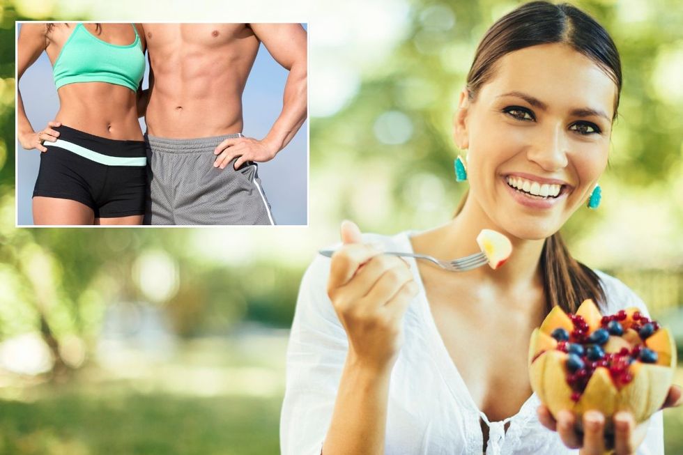 Defined torsos / Woman eating fruit salad