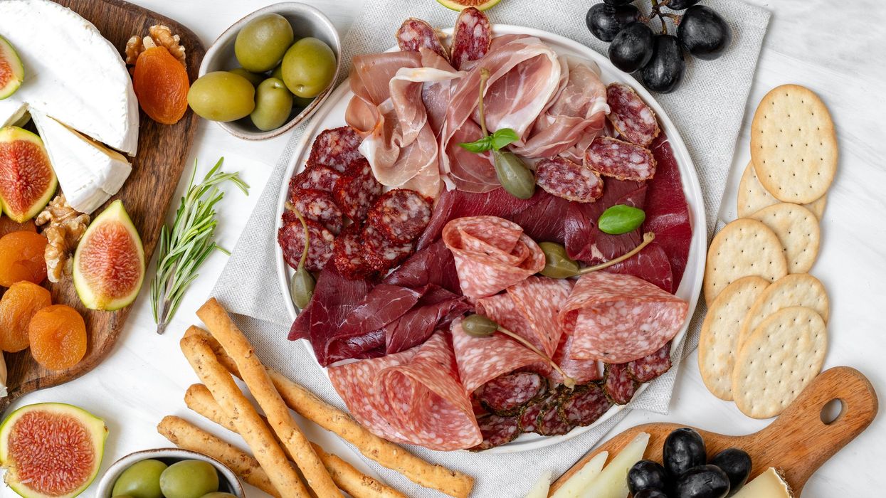 Deli meats, crackers, and fruit