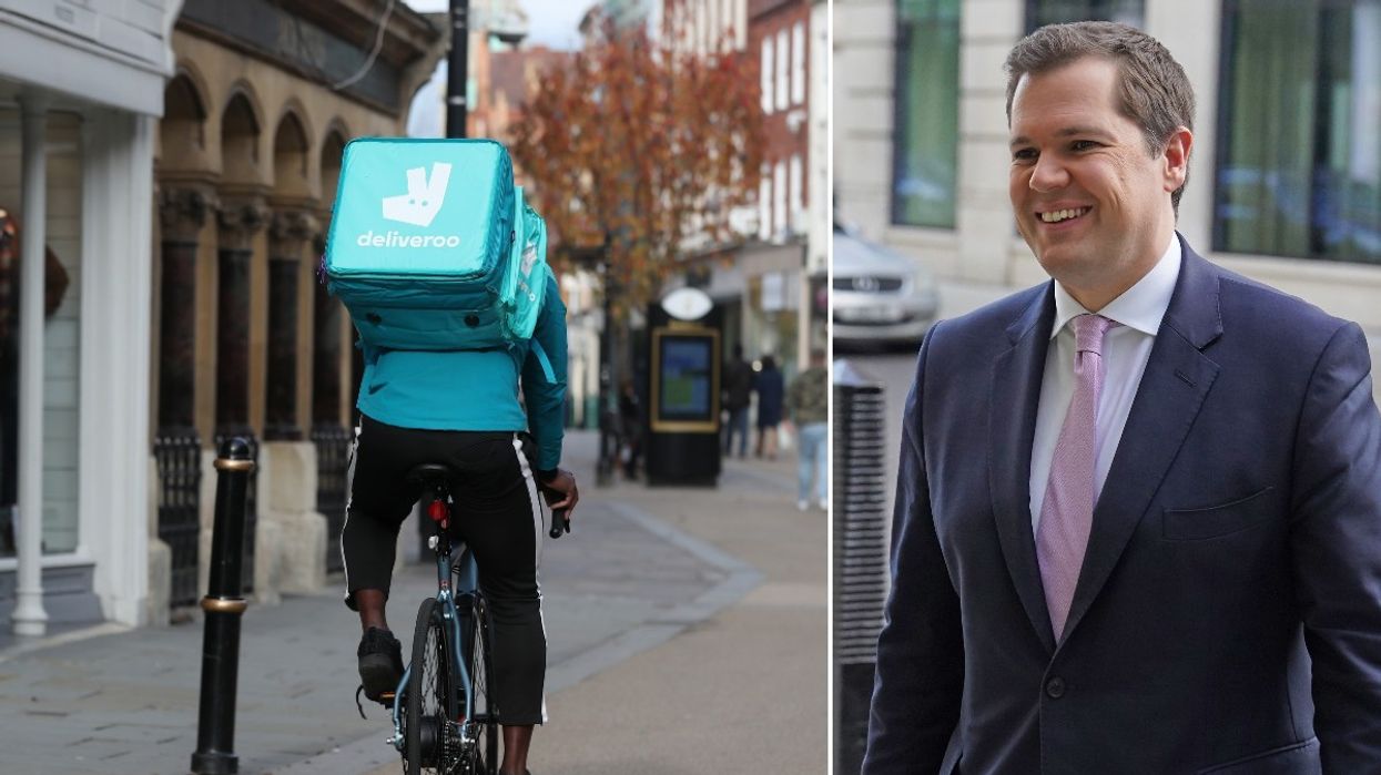 Deliveroo rider and Robert Jenrick