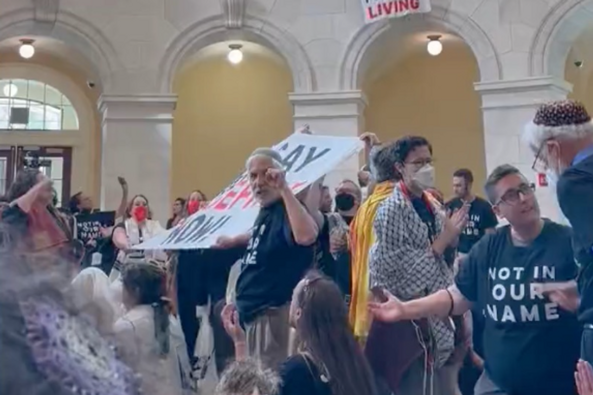 Protesters storm Capitol Hill and hang banners as they call for ceasefire in Israel-Hamas war