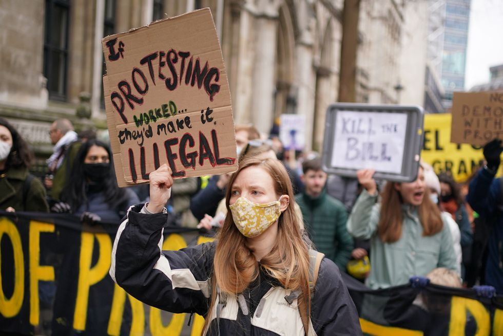 Demonstrators during a 'Kill The Bill' protest against The Police, Crime, Sentencing and Courts Bill in London. Picture date: Saturday January 15, 2022.