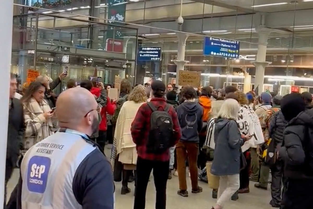 ​Demonstrators in the busy station
