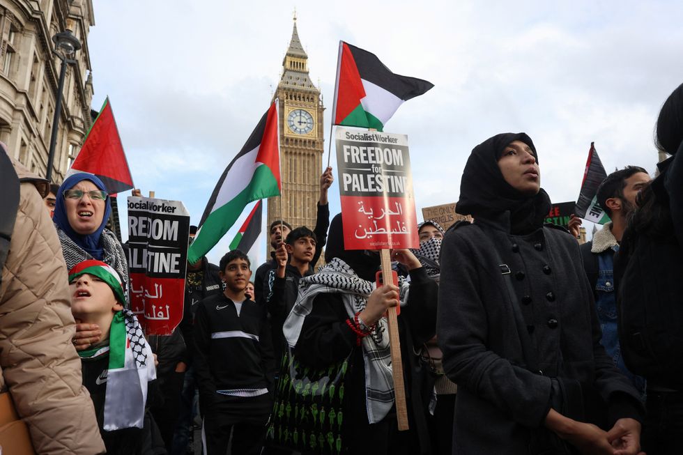 Demonstrators protest in solidarity with Palestinians in Gaza