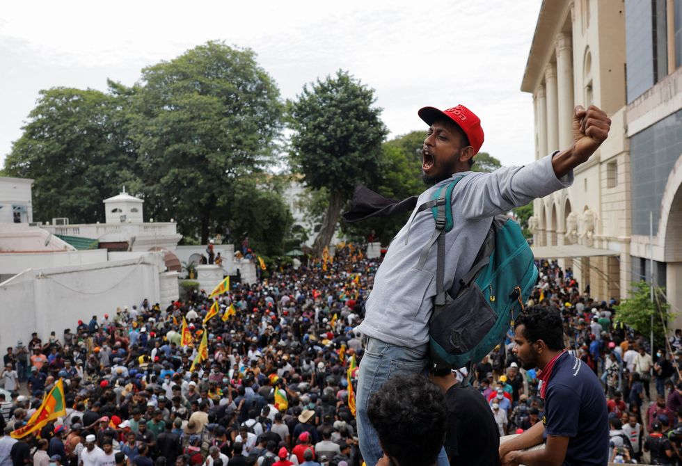 Demonstrators protest inside the President's House premises, after President Gotabaya Rajapaksa fled, amid the country's economic crisis, in Colombo, Sri Lanka.