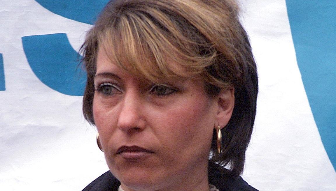 Denise Fergus, 33, the mother of the murdered little boy James Bulger leading a march of more than 300 people in protest at the expected release of his killers.