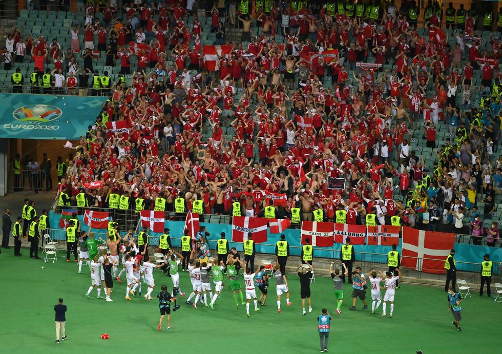 Denmark players celebrate after the match against Czech Republic