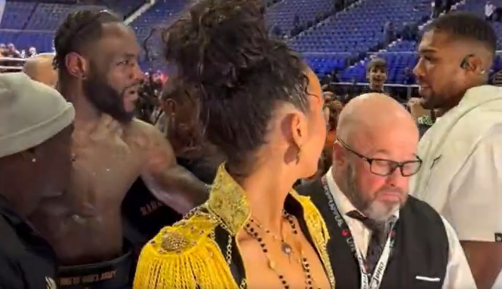 Deontay Wilder made a beeline for Anthony Joshua as he made his way out of the O2