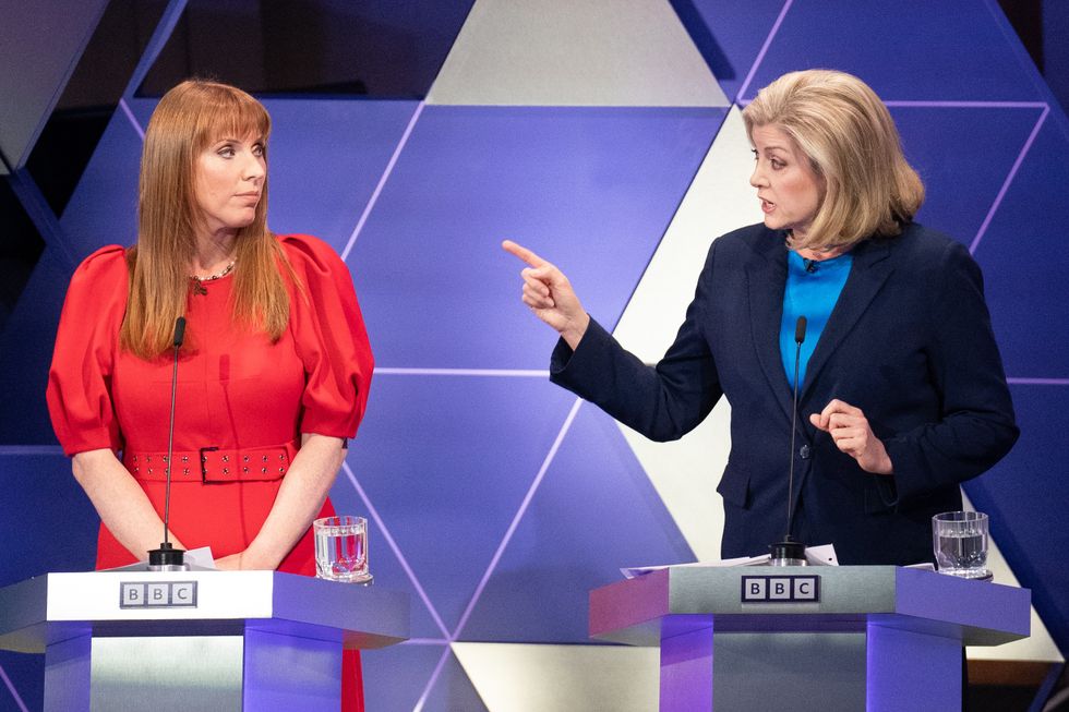 Deputy Labour leader Angela Rayner (left) and Commons Leader Penny Mordaunt take part in the BBC Election Debate hosted by BBC news presenter Mishal Husain
