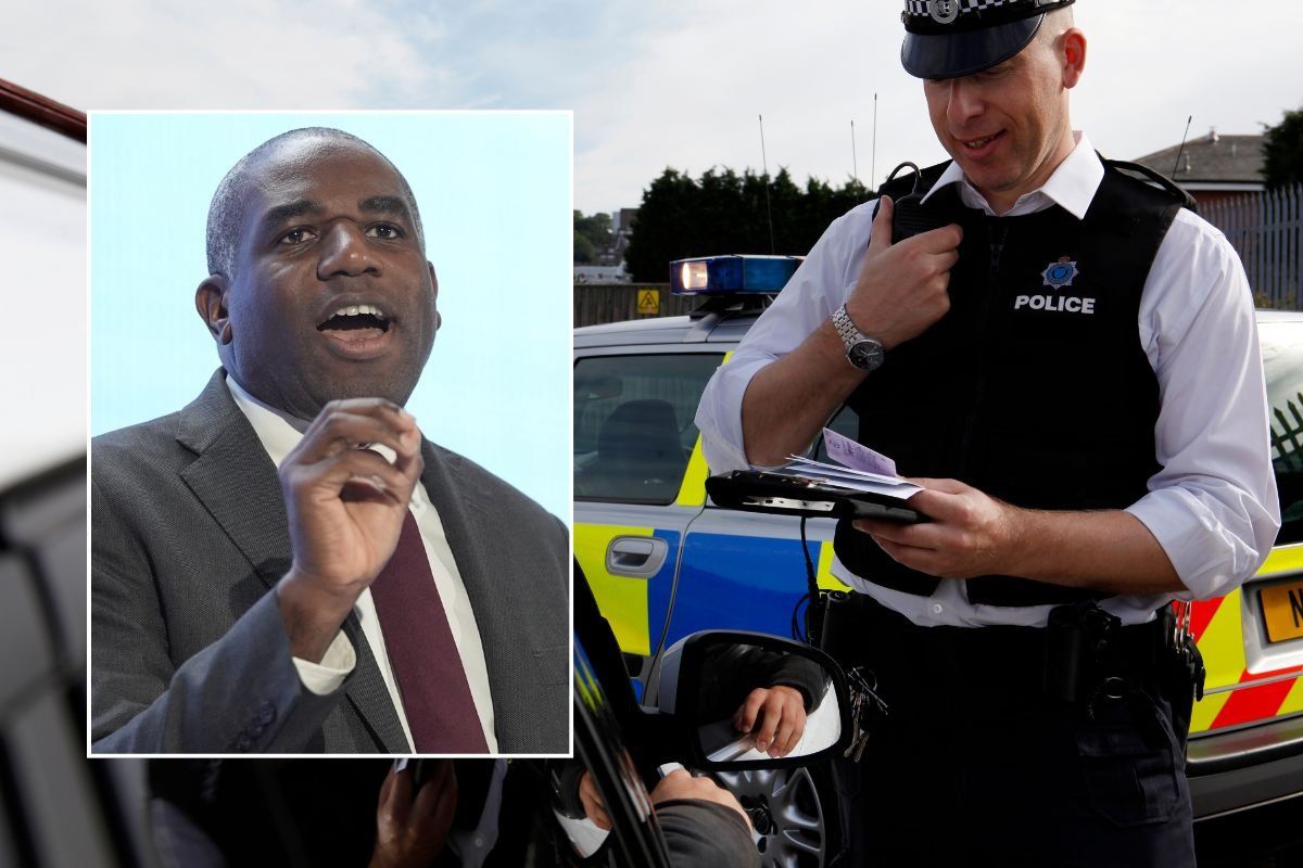 Deputy Prime Minister David Lammy and a police officer pulling a car over